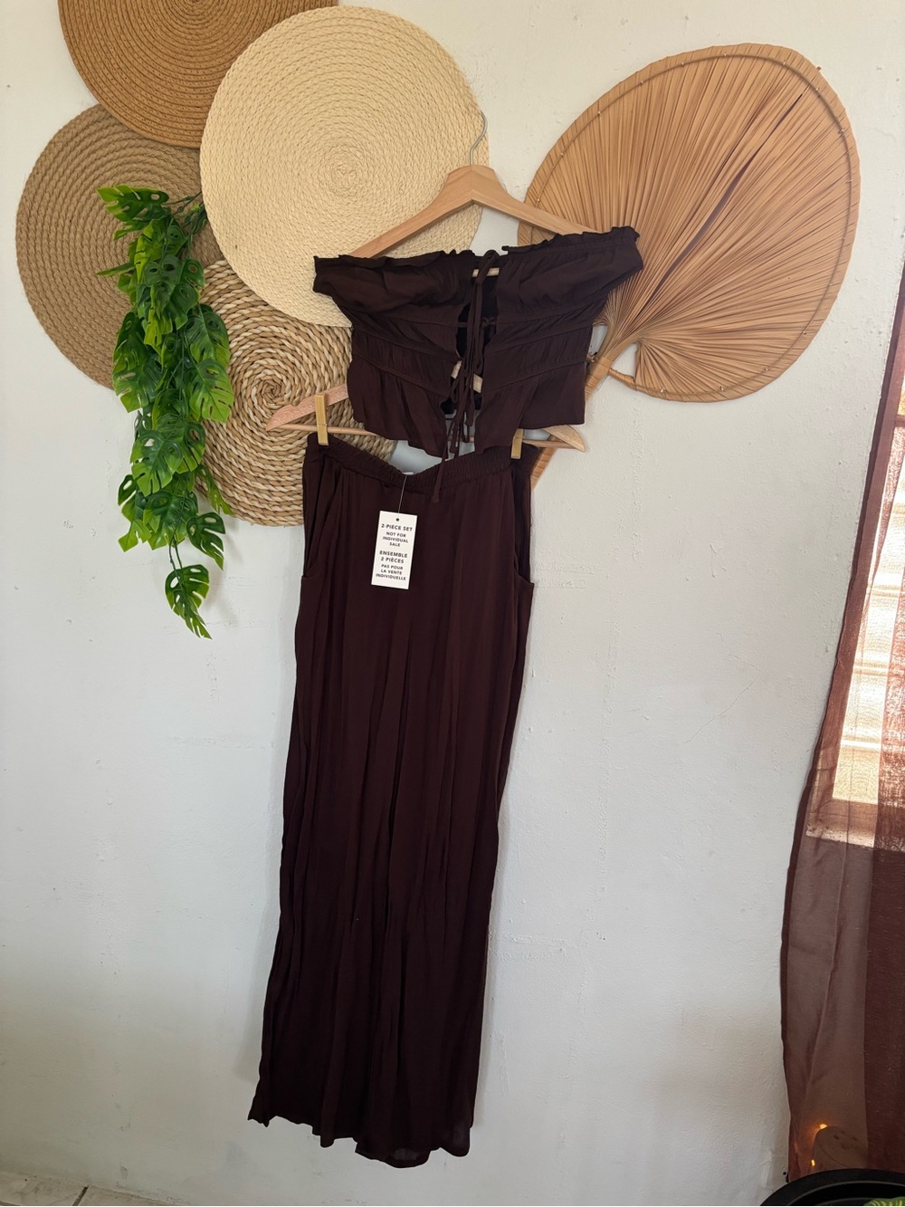 Off-Shoulder Brown Maxi Dress
